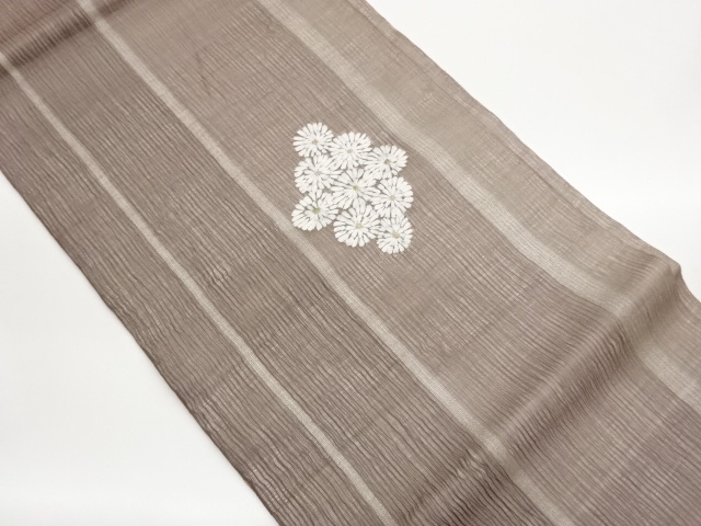 JAPANESE KIMONO / SUMMER HIRAKI NAGOYA OBI / GIN-TOSHI / EMBROIDERY / FLOWER